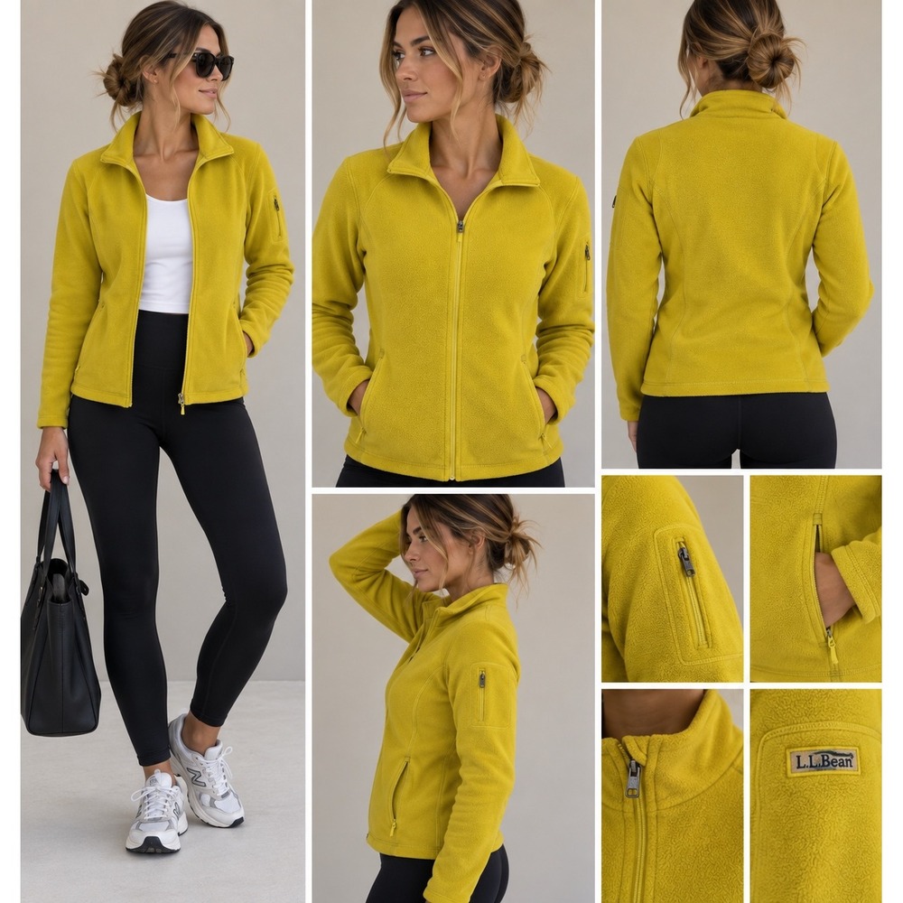 LL Bean Womens Full Zip Fleece Jacket Mustard Yellow Size L Regular 0FPU4